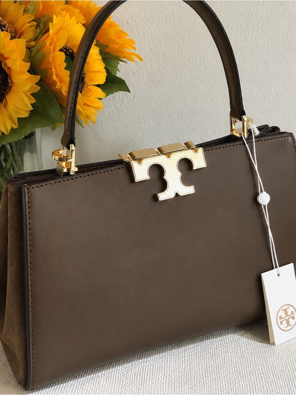 Tory Burch Chocolate Brown Leather Top-Handle Laptop Bag - Picture 2 of 4